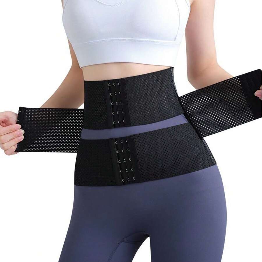 Cinturón Fuerte Reductor De Cintura Postparto Para Mujer Con Diseño De Malla Para Una Mejor Transpiración Y Control Abdominal Durante El Ejercicio, Corsé Reductor De Cintura Para Adelgazar - Negro - Ver 1