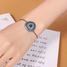 Micro-set Cubic Zirconia Pull Adjustable Bracelet, Fashionable & Simple Bangle - Blue - View 1