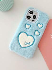 藍色全套毛絨手機殼-愛心系列保護殼，適用於iPhone 15 Pro Max，三星 S23u，小米，OPPO，VIVO，摩托