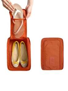Bolsa De Almacenamiento De Zapatos De Viaje Portátil Plegable, A Prueba De Polvo Con Manija, Organizador Impermeable De Bolsas De Zapatos A Prueba De Agua - Naranja - Ver 2