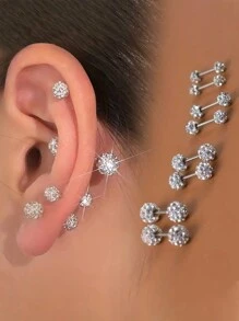 一对螺纹耳环，球形设计，镀层螺旋人造水晶，时尚首饰，送给女孩的礼物 - 銀色 - 查看 2