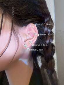 一对螺纹耳环，球形设计，镀层螺旋人造水晶，时尚首饰，送给女孩的礼物 - 銀色 - 查看 5