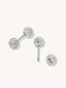 一对螺纹耳环，球形设计，镀层螺旋人造水晶，时尚首饰，送给女孩的礼物 - 銀色 - 查看 3