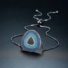 Micro-set Cubic Zirconia Pull Adjustable Bracelet, Fashionable & Simple Bangle - Blue - View 3