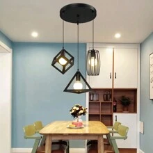 北欧三灯餐厅吊灯，现代简约创意个性化锻铁吸顶吊灯，适用于书房、咖啡厅、酒吧、走廊 - 黑色 - 查看 1