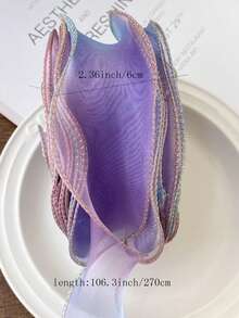 1pc - 3 Sizes Colorful Gradient Yarn For Wrapping Accessory, With Hemmed Edge, Wave Pattern, Bowknot, Streamer And Weaving Belt - Blue Purple Gradient Gold Edge - View 2