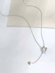 1pc Minimalist Fashionable Hollow Five-Pointed Star Necklace, Suitable For Parties, Vacations, Gifts, And Daily Wear - Silver - View 4