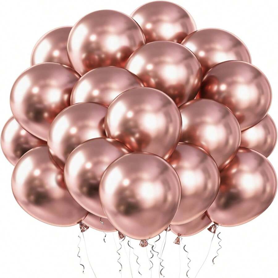 30 件玫瑰金乳胶气球，5/10/12 英寸氦玫瑰金派对气球带丝带，适用于婚礼、生日、毕业典礼、性别揭晓、舞会、圣诞节 - 玫瑰金 - 查看 1
