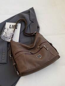 这是一款能满足您各种需求的女士手提包。适合秋冬季、大学生、通勤、校园风格背包、时尚复古女士手提包、纯色、可折叠、带金属装饰、容量大、便携、多隔层、女士单肩包、百搭单肩包、休闲女士经典背包、可调节肩带女士购物袋、适合商务/通勤/节日/度假/约会礼物的手提包 - 咖啡棕 - 查看 9