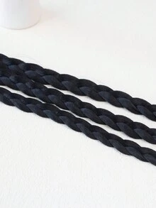 1 件自然黑色 3 股女孩辮子接髮,2 公分寬毛巾環髮帶,馬尾髮型配件