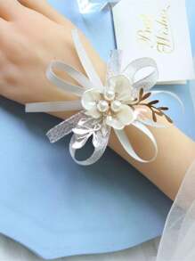 4er Set eleganter französischer silbergrauer Handgelenk-Corsage für Brautjungfern, koreanischer Stil Hochzeit Braut Kristall Handgelenk Blume Hochzeitsaccessoires