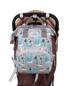 1個印有恐龍圖案的尼龍奶瓶套,具有大容量和拉鍊,方便媽媽帶著寶寶日常外出 - 灰色 - 查看 8