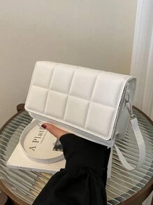 Mini Bolso De Hombro A Cuadros Minimalista De Moda - Blanco - Ver 2