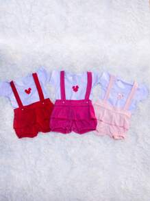 Kit 2 jardineira com camisa 4 peças princesa recém-nascida 0-3 meses bebê