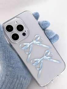 1 pièce Coque de téléphone artistique transparente avec nœud papillon bleu esthétique, protection complète antichute, en matériau TPU de qualité, compatible avec iPhone, pour la Saint-Valentin