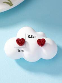 1pair Gorgeous Women's Heart Shaped Metal Stud Earrings With Red Drills & Black Enamel - Black - View 4