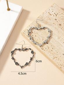 1對幾何大心形&藤蔓&花卉吊墜歐式時尚優雅高級耳釘 - 銀色 - 查看 2