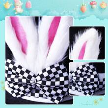 Conjunto De 3 Piezas Disfraz De Conejo Blanco De Pascua Con Oreja De Conejo Y Sombrero De Copa, Sombrero De Felpa Con Orejas De Conejo, Guantes Blancos, Disfraz De Conejo Incluye 1 Sombrero Alto Con Orejas De Conejo Para Disfrazarse - Multicolor - Ver 4