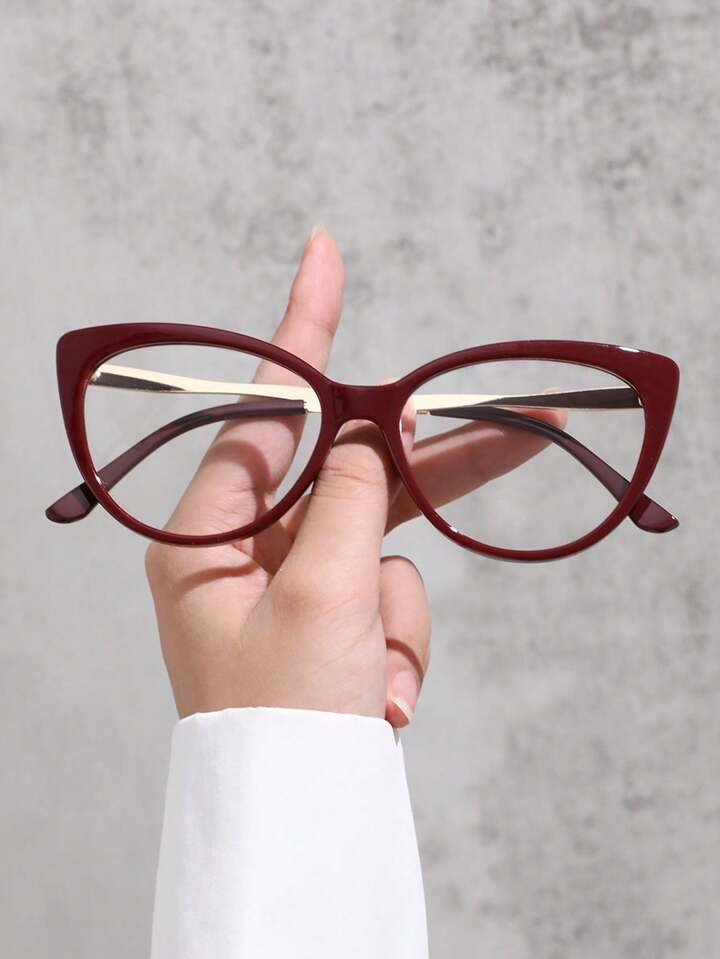1pc Women Cat Eye Blue Light Clear Red Glasses For Reading Daily