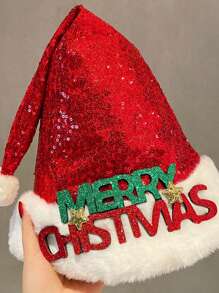 1 件套可愛聖誕帽兒童和成人、聖誕老人帽子、節日服裝、毛絨雪人帽 - 紅色 - 查看 1