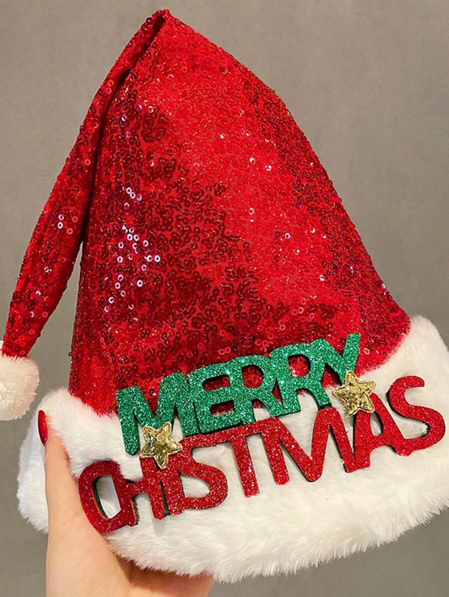 1 件套可愛聖誕帽兒童和成人、聖誕老人帽子、節日服裝、毛絨雪人帽 - 紅色 - 查看 1