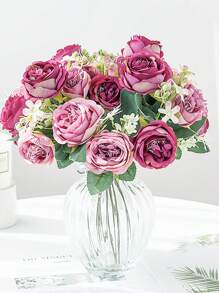 1入7花朵人造玫瑰花束,長桿款式適用於婚禮裝飾、新娘花、派對、家居和桌面裝飾