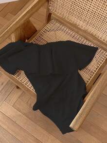 1pc Women's Ruffled Shoulder One-Piece Swimsuit, Sexy Slimming Cute For Beach, Hot Spring, Pool Party, Solid Color