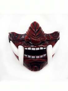 1pc Samurai Oni Mask Half Face for Cosplay Party Costumes - Burgundy - View 1