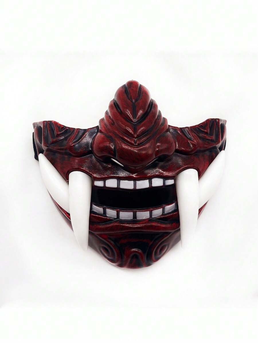 1pc Samurai Oni Mask Half Face for Cosplay Party Costumes - Burgundy - View 1