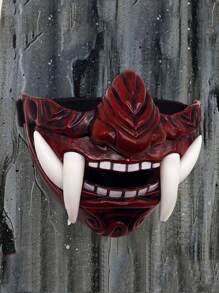 1pc Samurai Oni Mask Half Face for Cosplay Party Costumes - Burgundy - View 3