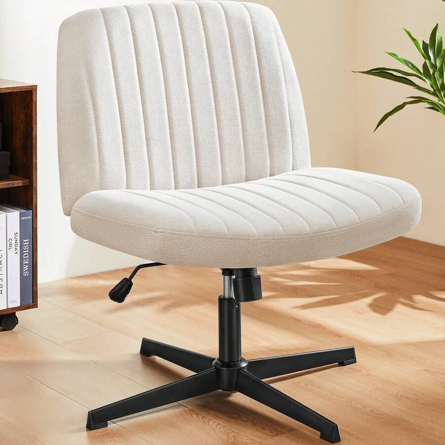 Sweetcrispy Office Chair, Armless Wide Desk Chair No Wheels, Modern Home Office Desk Chair Swivel Adjustable Fabric Vanity Chair - Màu be - Xem 1