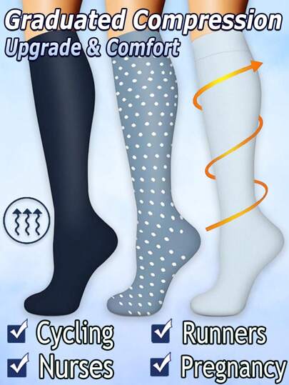 3 Pairs Nylon Copper Compression Socks Women Men 15-15 Mmhg Knee High Pregnant Nurses Pregnancy Maternity Cute Sports Gold Fit Cycling Adult Support Hose Circulation Long Women, For Gym, Fall