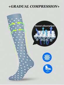 3 Pairs Women's Knee-High Compression Socks, Funny Socks For Back To School, Gradient Pressure Breathable For Running, Travel, Hiking, Daily Use - Multicolor - View 5
