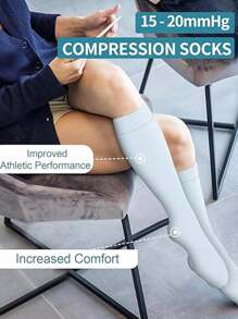3 Pairs Women's Knee-High Compression Socks, Funny Socks For Back To School, Gradient Pressure Breathable For Running, Travel, Hiking, Daily Use - Multicolor - View 4