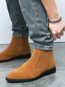 Suede Chelsea Boots For Men, British Style, High Top, Cowboy, Zipper Ankle Boots, European And American Style - Brown - View 2