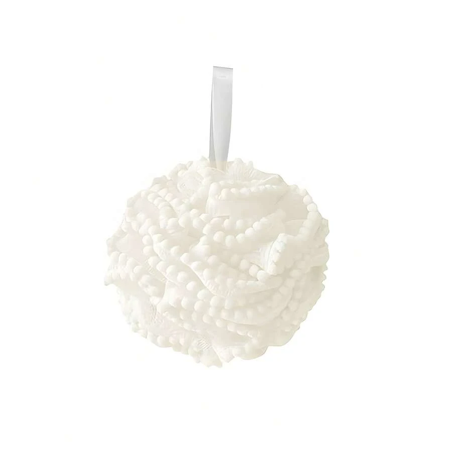 1pc White Bathing Sponge With Faux Pearl Particles & Lace Edge, Soft And Easy To Foam Back Scrubber - White - View 1