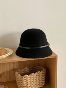 1 件女士复古优雅羊毛混纺针织渔夫渔夫帽，配皮带扣，适合日常佩戴、周末聚会、送给女朋友的礼物、圣诞节礼物 - 黑色 - 查看 4