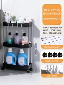 1pc Black Small Cart Storage Rack, Floor To Floor, Multi Story Bathroom, Bathroom, Crevice, Living Room, Kitchen, Layered Storage Rack, Storage Small Cart Home Bathroom Decor Bathroom Organizer Fall Decor Back To School