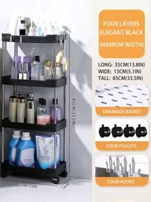 1pc Black Small Cart Storage Rack, Floor To Floor, Multi Story Bathroom, Bathroom, Crevice, Living Room, Kitchen, Layered Storage Rack, Storage Small Cart Home Bathroom Decor Bathroom Organizer Fall Decor Back To School