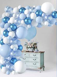 96入組5in / 10in / 18in白色和藍色金屬閃亮氣球套裝,用於第一個生日主題派對裝飾,新年和聖誕節烘托氣氛,攝影裝飾和編排服裝