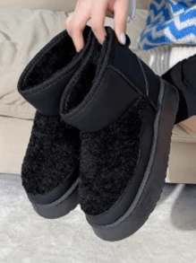 女款厚底雪靴新款毛絨內襯保暖防滑麵包雪靴