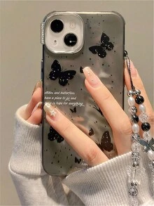 Silver Water Ripple Cartoon Butterfly Pearl Bracelet Electroplated Lens Protective Phone Case Compatible With Apple Phone Case - Silver - View 2