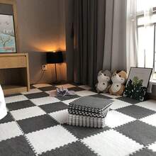 毛絨面拼接泡沫地毯地墊,浮動窗口客廳臥室床邊可裁剪兒童寶寶爬行墊 - 白色 - 查看 4