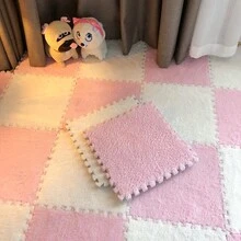 毛絨面拼接泡沫地毯地墊,浮動窗口客廳臥室床邊可裁剪兒童寶寶爬行墊 - 白色 - 查看 9
