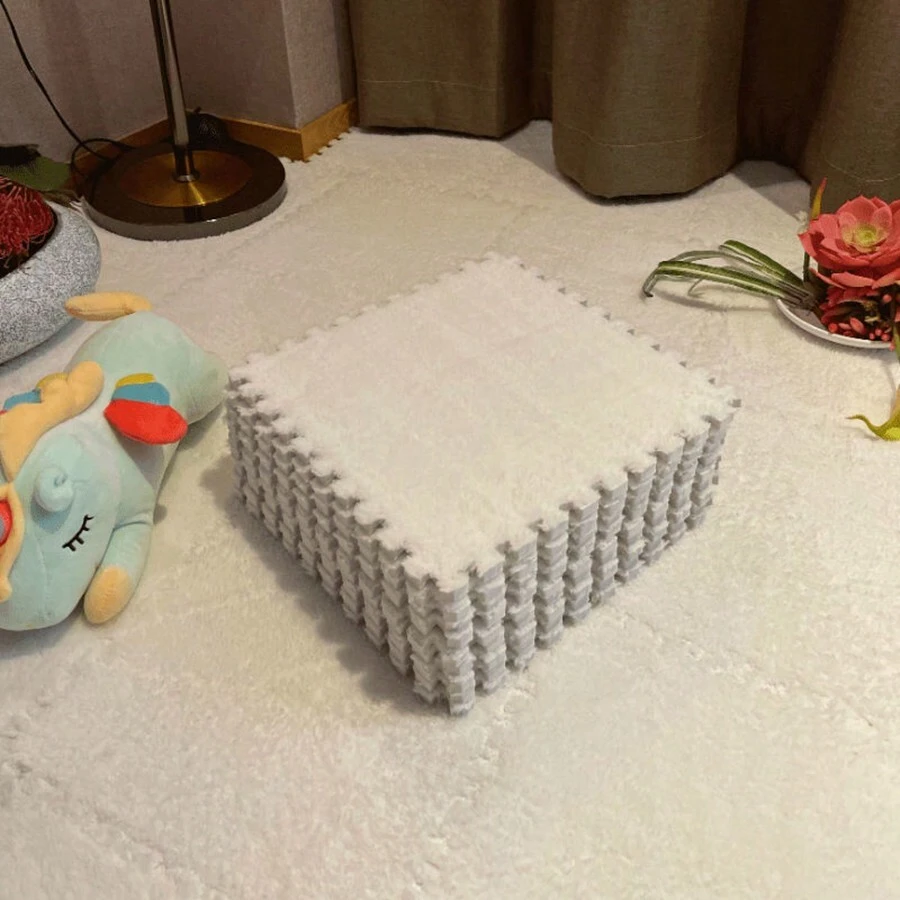 毛絨面拼接泡沫地毯地墊,浮動窗口客廳臥室床邊可裁剪兒童寶寶爬行墊