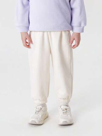 女童宽松保暖内衬慢跑裤，带弹性袖口，冬季