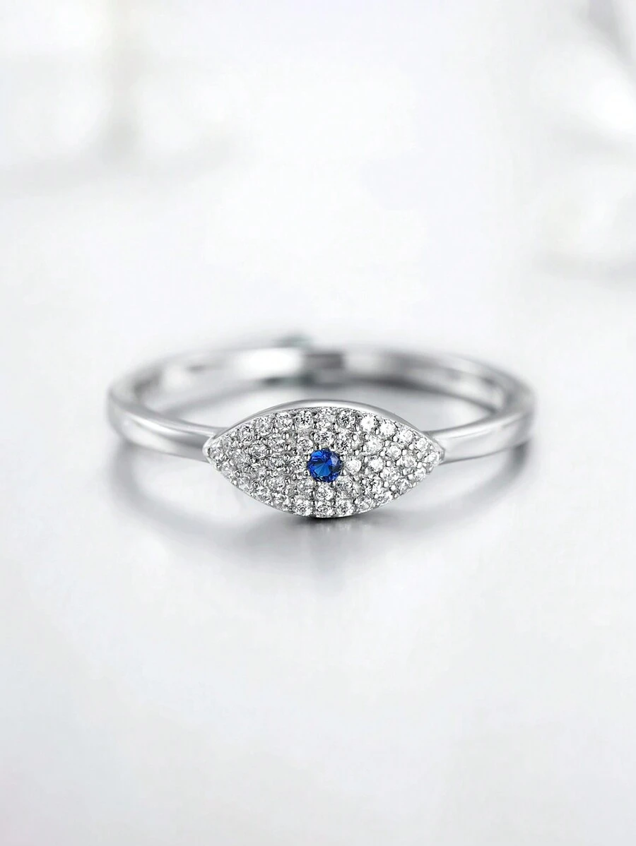 MODIAN 925純銀鋯石藍眼幸運指環女款豪華時尚精品珠寶 - 銀色 - 查看 1