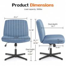 Sweetcrispy Office Chair, Armless Wide Desk Chair No Wheels, Modern Home Office Desk Chair Swivel Adjustable Fabric Vanity Chair - 藍色 - 查看 8