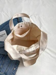 單色大容量帆布肩袋,斜跨肩背袋,可摺疊便攜 - 米色 - 查看 8