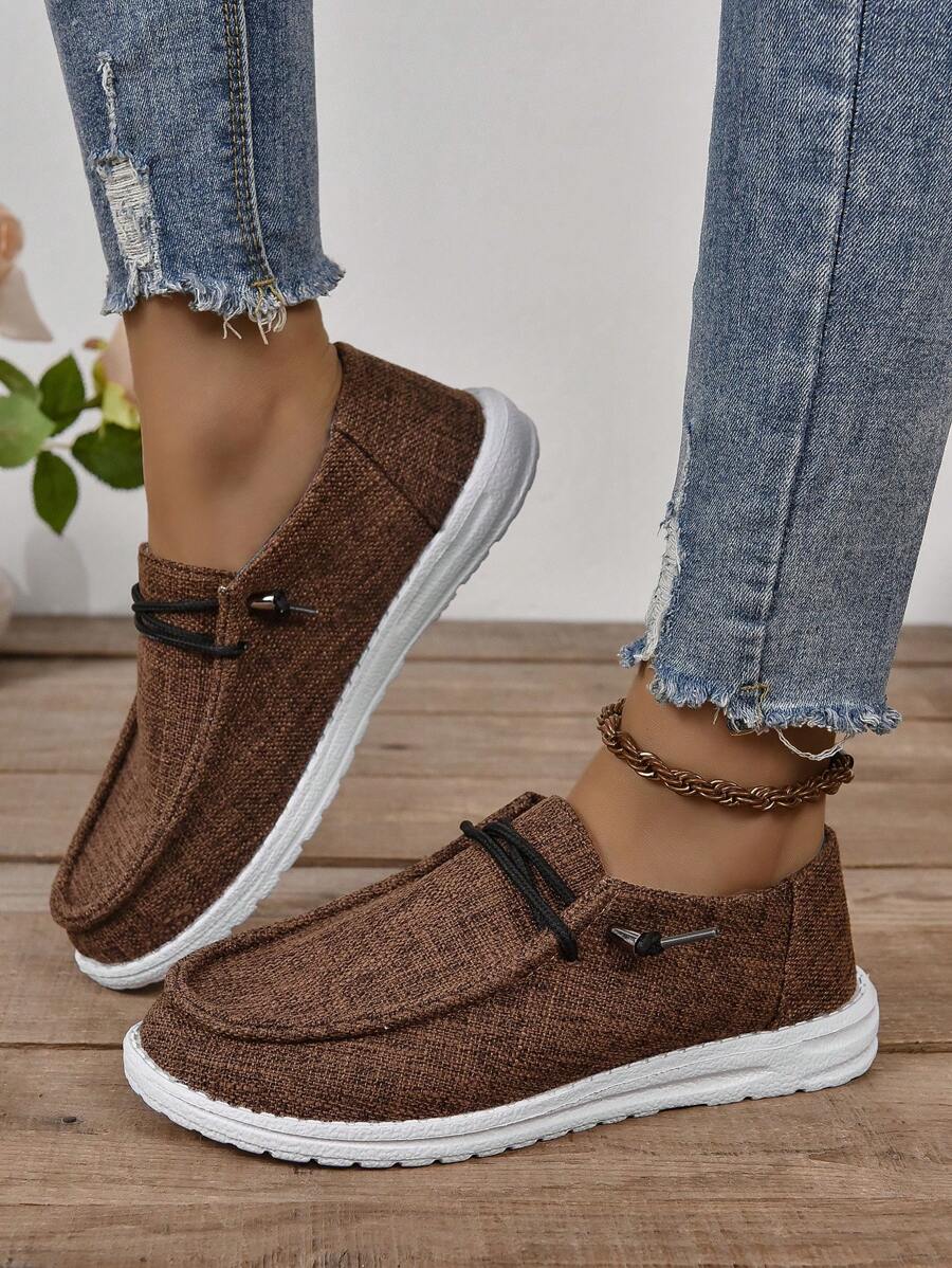 大尺碼輕便一腳蹬帆布休閒鞋,2023 時尚潮流樂福鞋 - 卡其色 - 查看 1